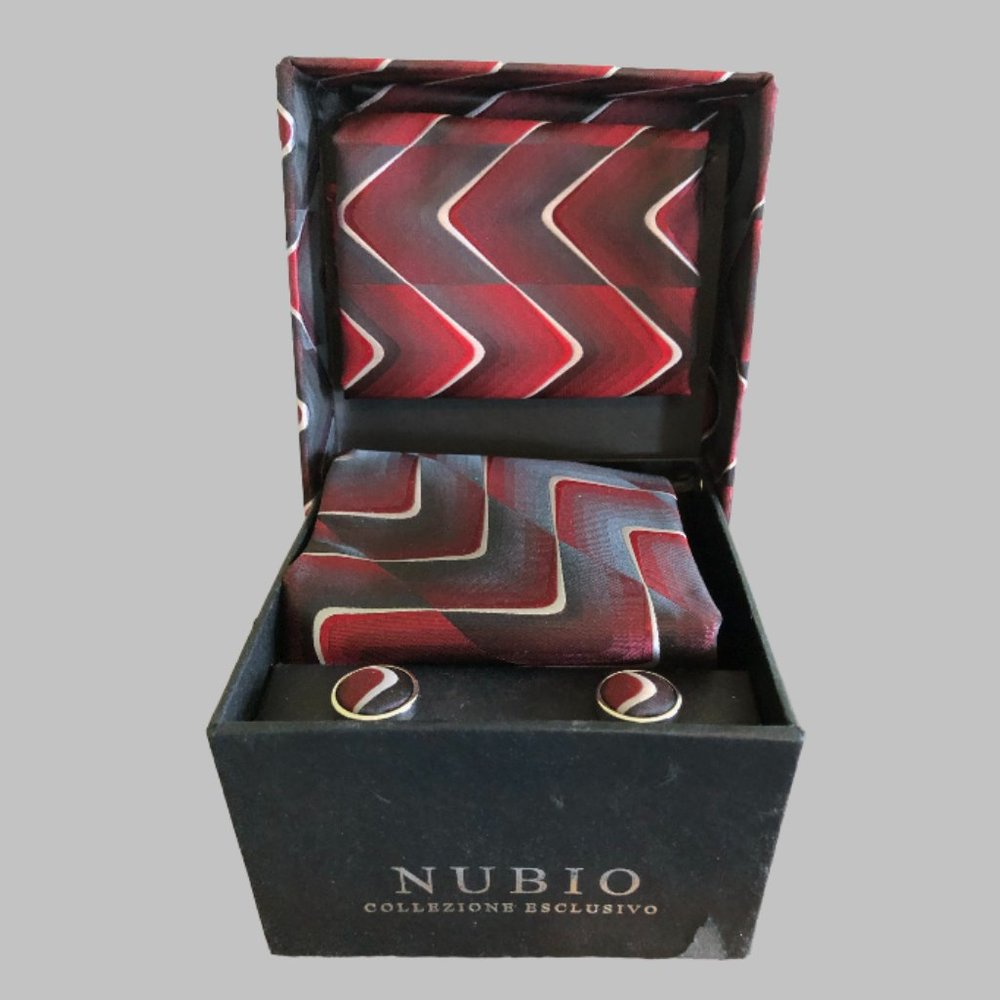 NEW! Nubio Woven Silk Tie w/ Hanky and Cuff Link Set